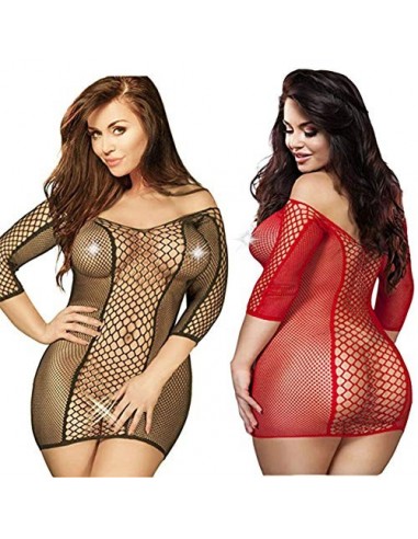 2 Pack Talla Extra Mujer Talla Extra Lencería Ropa Vestidos de camisón de Encaje de Manga Larga Bare Inferior  Negro+Rojo 