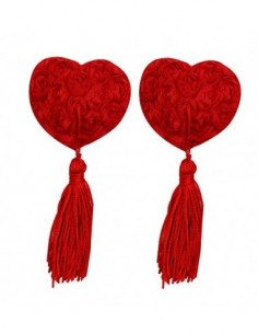 Reutilizable flor de silicona pasties sujetador sexy de pétalos de mama con borla - Rojo - talla única