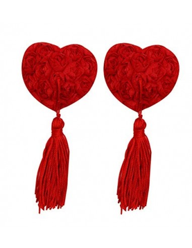 Reutilizable flor de silicona pasties sujetador sexy de pétalos de mama con borla - Rojo - talla única