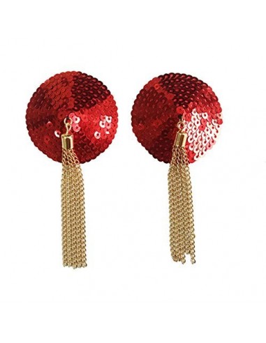 Pegatinas brillantes de lentejuelas para sujetador de pecho, con borla de metal dorado -  Rojo -  talla única