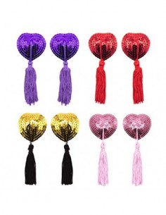 4 pares de almohadillas adhesivas reutilizables para pezón, lentejuelas brillantes de silicona en forma de corazón con forma 