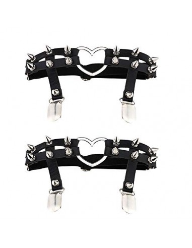 Daimay 2PCS Tachonado gótico Anillo de la Pierna de Ligas del corazón Pierna elástica Punk arnés Liguero Suspender Ajustable 