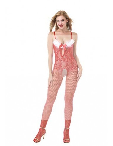 JFAN Lencería de Encaje para Mujer Conjunto de Lencería Navideña Lencería Cuerpo de Rejilla Floral Lencería Ropa Conjunto de 
