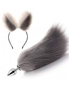 Metal Amal plug lindo peludo zorro gato cola orejas diadema Cosplay mujeres pareja Séx fiesta blanco gris 2.8 cm