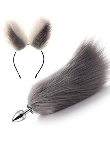 Metal Amal plug lindo peludo zorro gato cola orejas diadema Cosplay mujeres pareja Séx fiesta blanco gris 2.8 cm