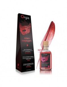 Kit Aceite Masaje Erótico Efecto Calor Comestible de Fresa y Pluma by Orgie 100 ml.