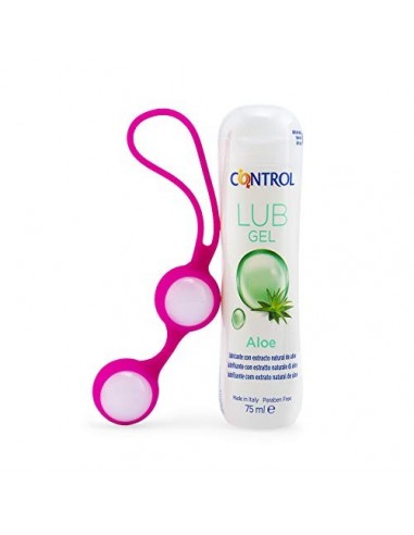 Geisha Balls CONTROL Kit + Gel lubricante Aloe 75 ml, estimulador vaginal de 2 bolas ideal para los ejercicios de Kegel forta