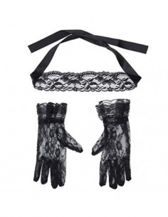 Amosfun 3 máscaras de encaje para ojos y guantes de encaje negro para juegos de rol, disfraz de discoteca para mujeres, acces