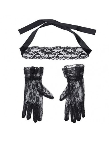Amosfun 3 máscaras de encaje para ojos y guantes de encaje negro para juegos de rol, disfraz de discoteca para mujeres, acces