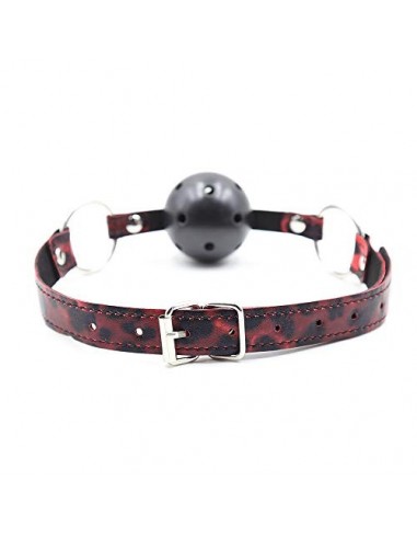 Tapón de boca de yoga bola de plástico leopardo de cuero negro rojo o-ring cuello cuello b-d-s-m juego de fiesta Gfit pareja 