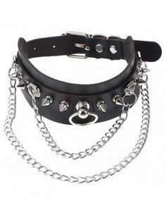 EXCEART Cuero Choker Cuello Punk Goth Tachonado Remache para Mujeres Halloween Traje Accesorio Ajustable Collar Gargantilla C