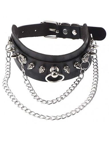 EXCEART Cuero Choker Cuello Punk Goth Tachonado Remache para Mujeres Halloween Traje Accesorio Ajustable Collar Gargantilla C