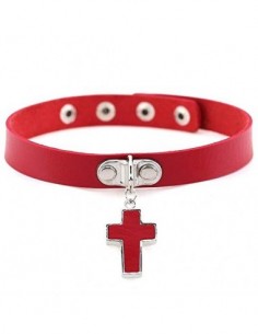 No-Branded Collar gótico Punky Harajuku PU Collares Gargantilla God Bless Declaración Cruz Colgante  Metal Color : Rojo, Size