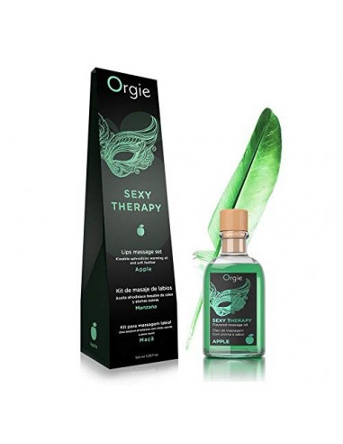 Kit Aceite Masaje Erótico Efecto Calor Comestible Manzana y Pluma by Orgie 100 ml.