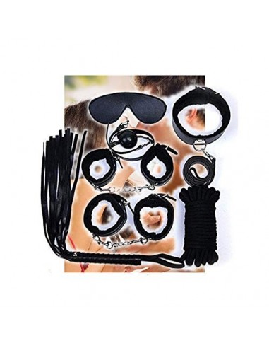  7PCS  Kit de masaje de cuero negro para personas experimentadas