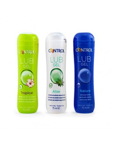 Lubricante Intimo CONTROL Kit de 3 Geles: Nature 75 ml + Tropical 75 ml + Aloe 75 ml, Gel natural, aroma a fruta de la pasión