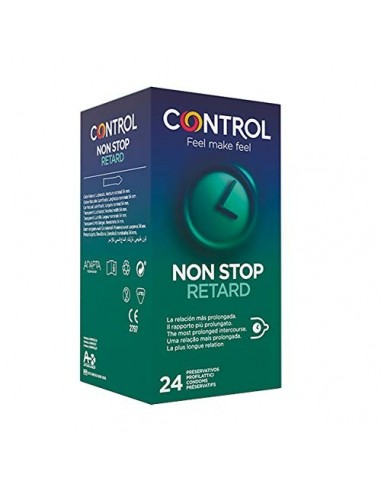 Control Non Stop Retard Preservativos- Caja de condones retardantes para una relación más prolongada, lubricados, ajuste perf