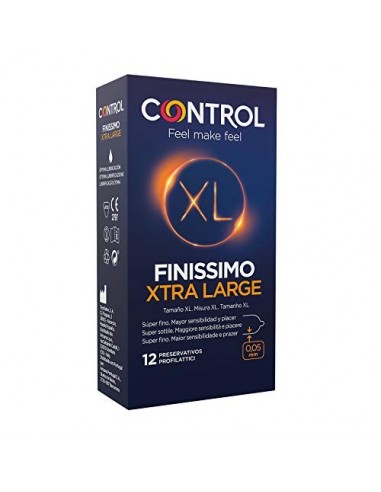 Control Preservativos Finissimo XL- Caja de condones super finos y extra grandes, gama sensibilidad, lubricados, ajuste perfe