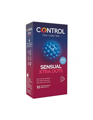 Control Preservativos Sensual Xtra Dots - Caja de condones, con puntos para la estimulación, ajuste perfecto, sexo seguro, 12