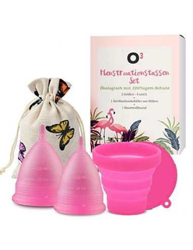 O³ Copa Menstrual - Juego De 2: Talla S Y L - Copa Menstrual Con Esterilizador Y Bolsa De Transporte - Copas Menstruales Ecol