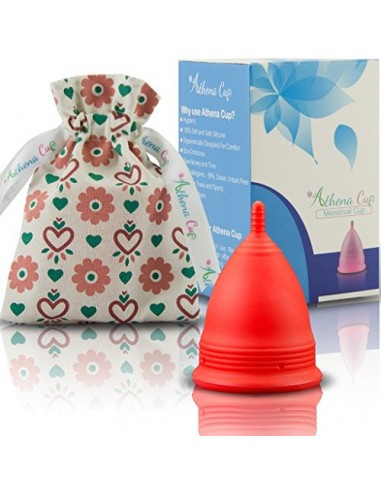 Athena Copa Menstrual – La copa menstrual más recomendada - Incluye una bolsa de regalo - Talla 1, Rojo liso - ¡Ausencia de p