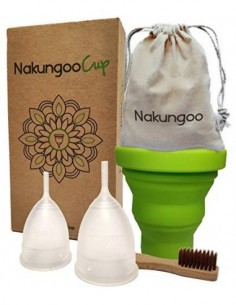 NakungooCup Copa Menstrual Kit Suave Organica Certificado 2 Copas en Talla S y L Esterilizador de Silicona Lavable Dura 12 Ho