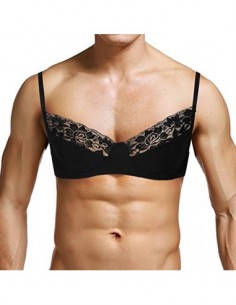 CHICTRY Ropa Interior para Hombre Sexy Lencería de Encaje Tops Bra Sujetador Push Up con Correa Hombro Ajustable Pijamas para