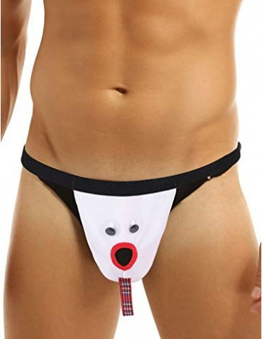 TiaoBug Tangas Sexy Hombre Cintura Baja Disfraz Navidad de Muñeco de Nieve Divertido Lenceria Erotica Terciopelo G-String Tho